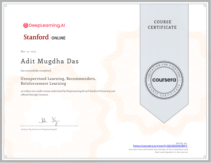 Unsupervised Learning, Recommenders, Reinforcement Learning